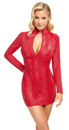 Rotes extrakurzes Kleid in Schlangenhaut-Optik mit Reißverschluss und Stehkragen von Cottelli PARTY – Ansicht 2