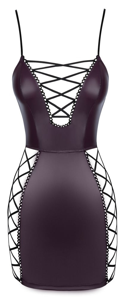Dunkellilafarbenes Träger-Minikleid im Mattlook mit Zierschnürungen von Cottelli PARTY – Ansicht 7