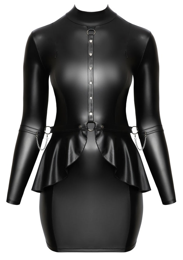 Schwarzes enges Langarm-Minikleid im Mattlook mit zwei Armfesseln von Cottelli BONDAGE – Ansicht 8