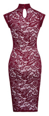 Burgundrotes verführerisches Spitzenkleid mit Stehkragen von Cottelli LINGERIE – Ansicht 6