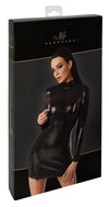 Schwarzes atemberaubendes Powerwetlook Minikleid mit langen Zwei Wege Reißverschlüssen von Noir