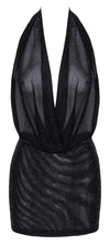 Transparentes Neckholder-Minikleid mit glänzendem Netzmaterial von Noir Handmade – Ansicht 8