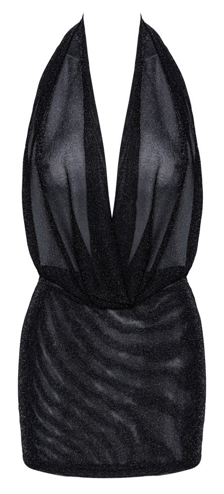 Transparentes Neckholder-Minikleid mit glänzendem Netzmaterial von Noir Handmade – Ansicht 8