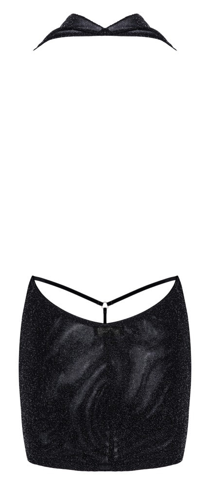 Transparentes Neckholder-Minikleid mit glänzendem Netzmaterial von Noir Handmade – Ansicht 9