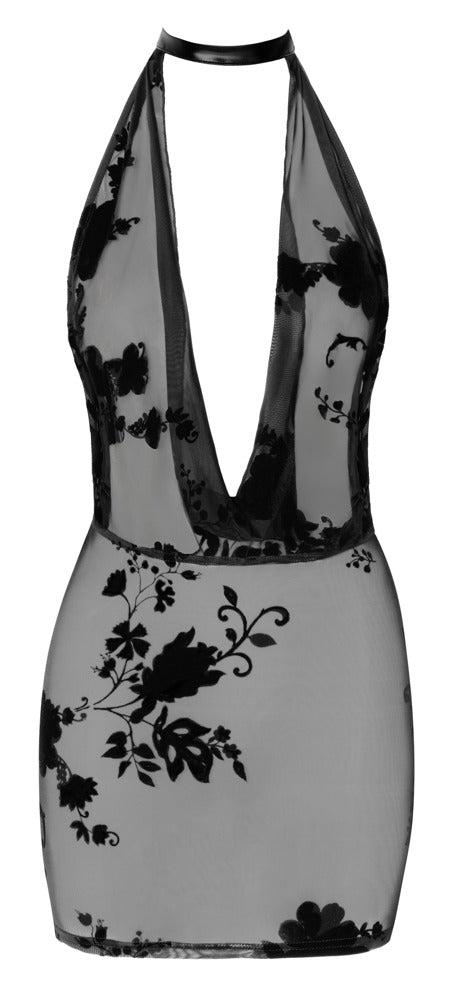 Netzkleid mit abnehmbarer Strasskette und Wildblockdruck von Noir Handmade – Ansicht 10