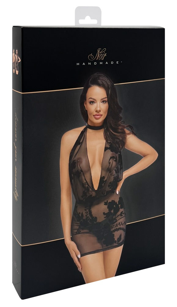 Netzkleid mit abnehmbarer Strasskette und Wildblockdruck von Noir Handmade – Ansicht 6