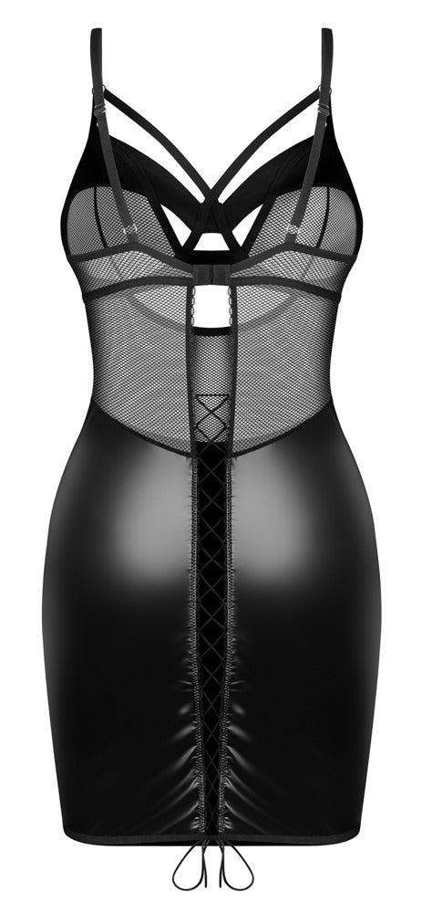 Schwarzes Set Dominna mit figurbetonendem Negligé und String von Obsessive – Ansicht 4