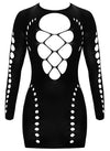 Schwarzes enges Langarm-Minikleid mit zahlreichen Cut-outs von Fantasy by Cottelli – Ansicht 6