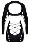 Schwarzes enges Langarm-Minikleid mit zahlreichen Cut-outs von Fantasy by Cottelli – Ansicht 7