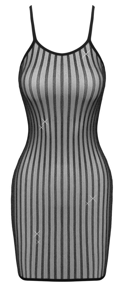 Schwarzes verführerisches glitzerndes Minikleid mit Streifen-Transparenz von Fantasy by Cottelli – Ansicht 5