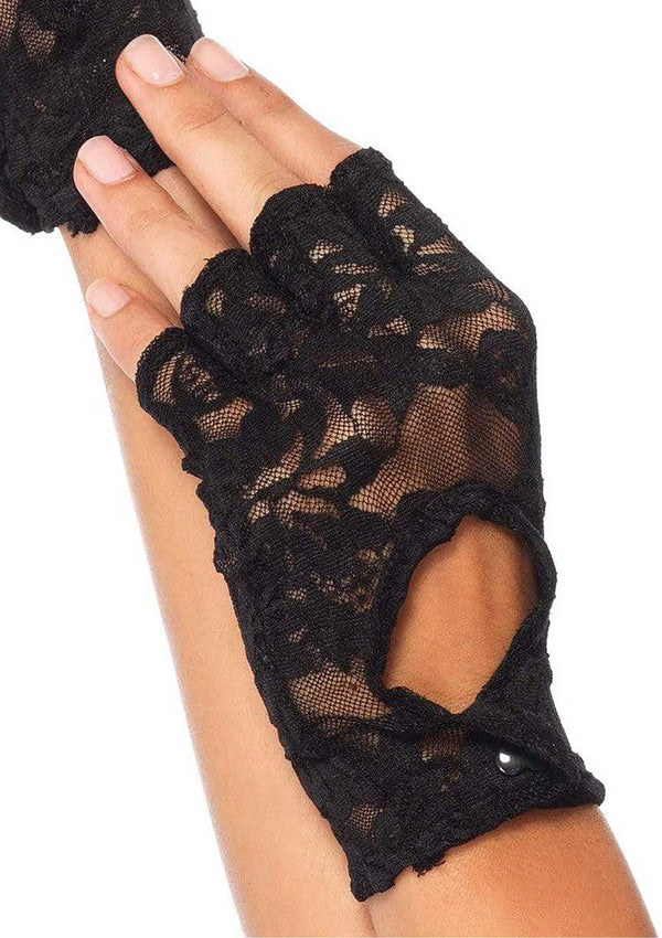 Elegante fingerlose Spitzen-Handschuhe mit raffinierter Öffnung, schwarz von Leg Avenue – Ansicht 2