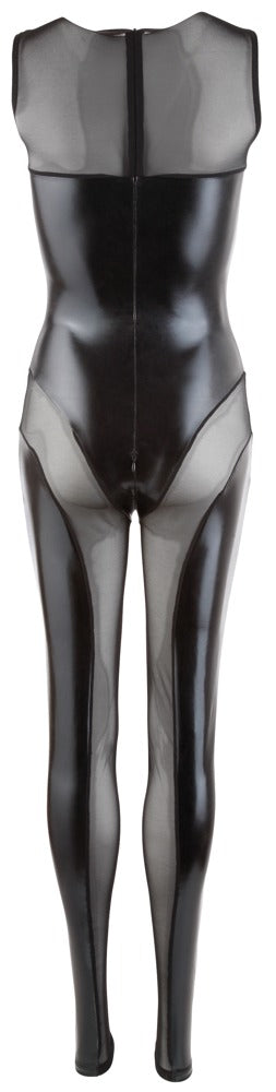 Schwarzer ärmelloser Overall aus Powernet und Wetlook mit Schnürung von Cottelli PARTY – Ansicht 7
