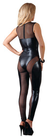Schwarzer ärmelloser Overall aus Powernet und Wetlook mit Schnürung von Cottelli PARTY – Ansicht 3