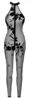 Netzstoff-Bodystocking mit Wildblumen-Flockdruck von Noir Handmade – Ansicht 10