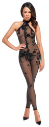Netzstoff-Bodystocking mit Wildblumen-Flockdruck von Noir Handmade – Ansicht 8