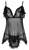 Schwarzes Babydoll und String mit offenen Cups und Schleifen von Cottelli – Ansicht 5