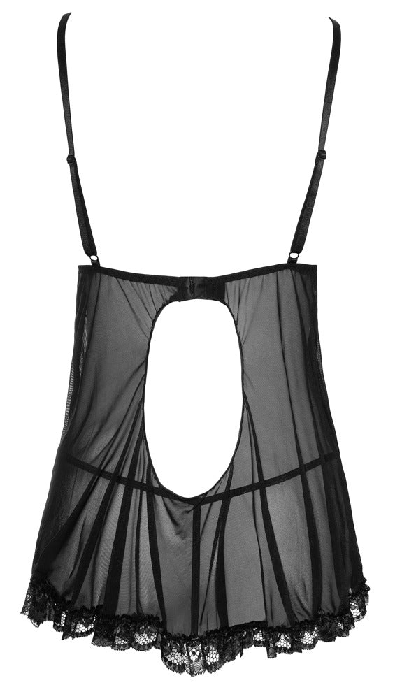 Schwarzes Babydoll und String mit offenen Cups und Schleifen von Cottelli – Ansicht 6