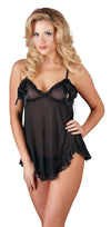 Schwarzes Babydoll und String mit offenen Cups und Schleifen von Cottelli – Ansicht 2