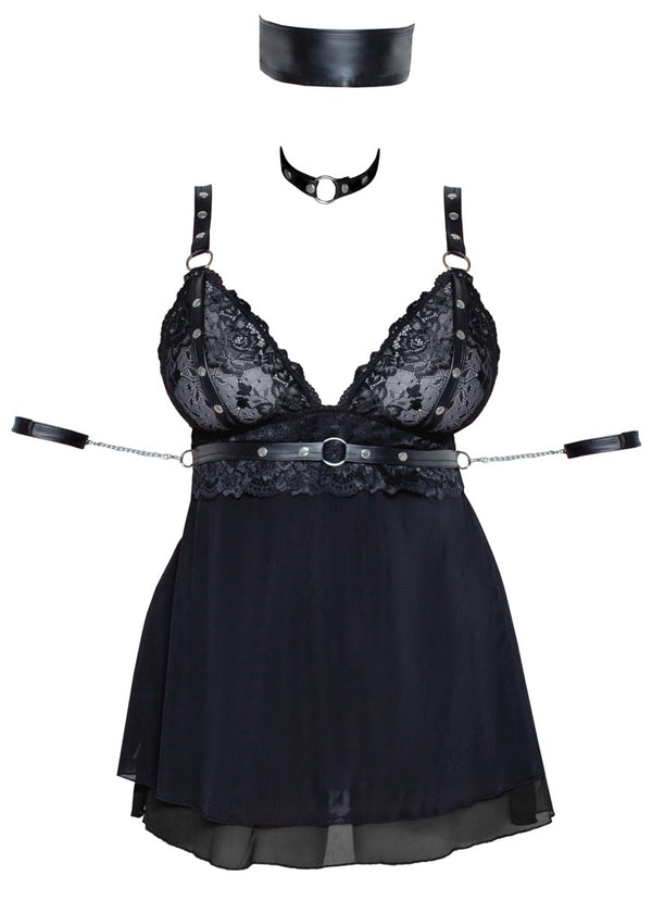 Schwarzes Bondage-Set mit Babydoll, Halsband, Armfesseln und Bondage-Schal von Cottelli BONDAGE – Ansicht 8