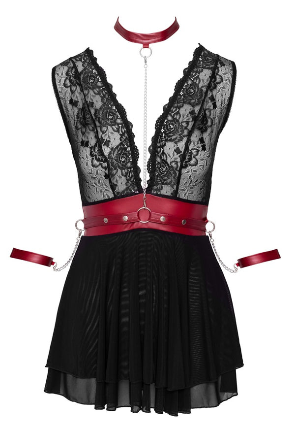 Schwarzes Babydoll aus Spitze und Powernet mit Bondage-Note von Cottelli BONDAGE – Ansicht 6