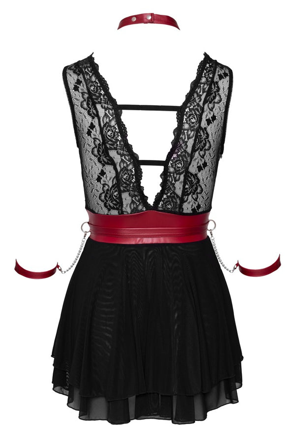 Schwarzes Babydoll aus Spitze und Powernet mit Bondage-Note von Cottelli BONDAGE – Ansicht 7