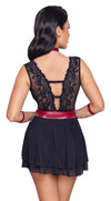Schwarzes Babydoll aus Spitze und Powernet mit Bondage-Note von Cottelli BONDAGE – Ansicht 5