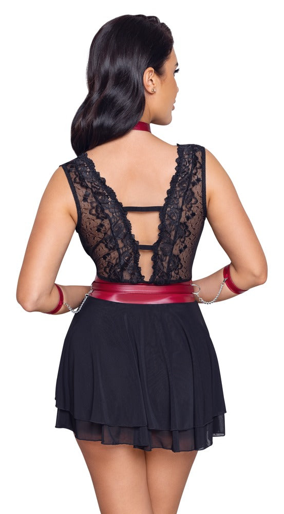 Schwarzes Babydoll aus Spitze und Powernet mit Bondage-Note von Cottelli BONDAGE – Ansicht 5