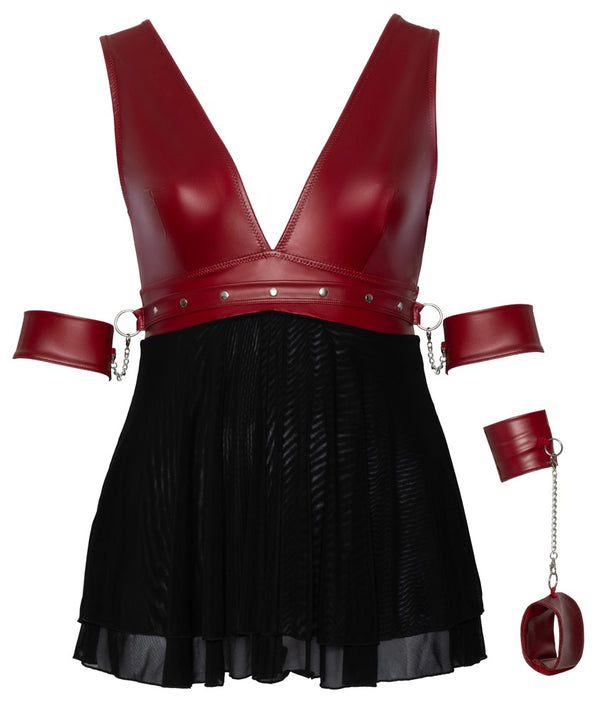 Rotes Babydoll aus Mattlook und Powernet mit Bondage-Note in großen Größen von Cottelli BONDAGE – Ansicht 6