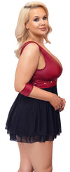 Rotes Babydoll aus Mattlook und Powernet mit Bondage-Note in großen Größen von Cottelli BONDAGE – Ansicht 4