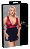 Rotes Babydoll aus Mattlook und Powernet mit Bondage-Note in großen Größen von Cottelli BONDAGE