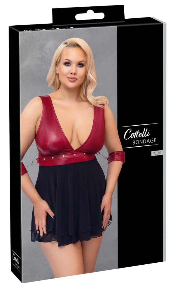 Rotes Babydoll aus Mattlook und Powernet mit Bondage-Note in großen Größen von Cottelli BONDAGE