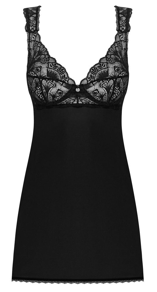 Schwarzes Babydoll Donna Dream aus Mikrofaser und Spitze mit String von Obsessive – Ansicht 4