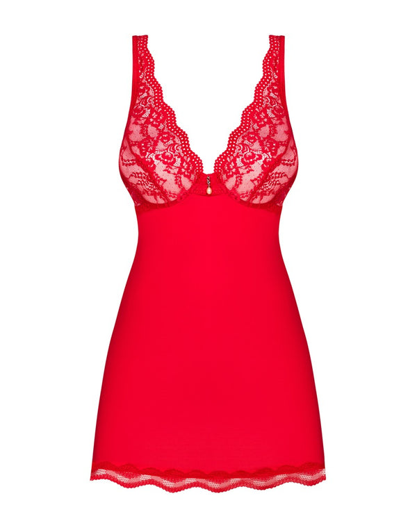 Rotes Set Luvae mit elegantem Babydoll und String in Signalfarbe von Obsessive – Ansicht 3