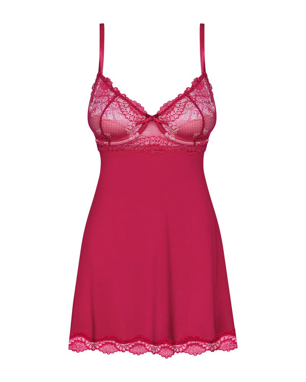 Rotes Set Rosalyne mit Babydoll und Tanga aus weicher Spitze von Obsessive – Ansicht 3