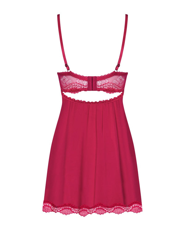 Rotes Set Rosalyne mit Babydoll und Tanga aus weicher Spitze von Obsessive – Ansicht 4