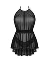 Schwarzes Babydoll Serafia mit Spitzenstring in transparentem Design von Obsessive – Ansicht 3