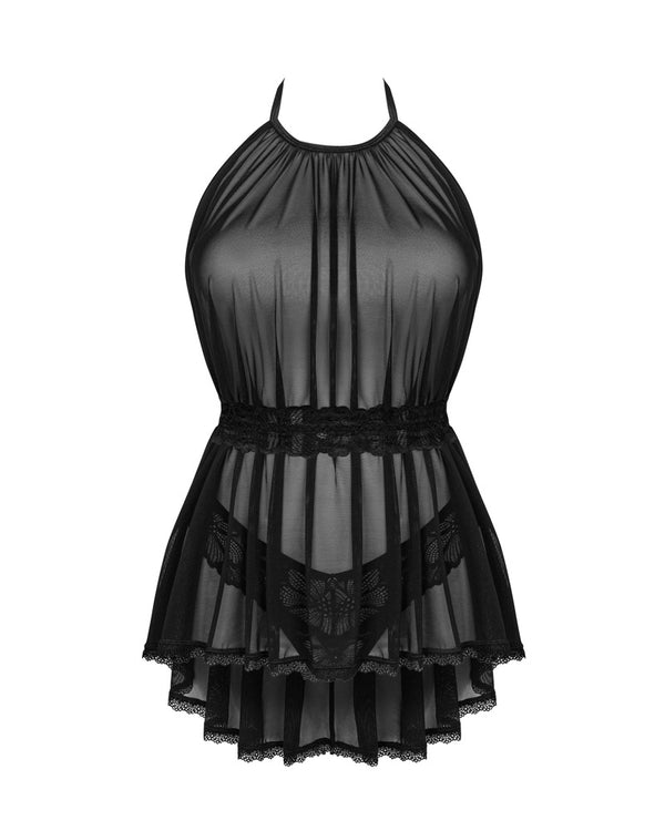 Schwarzes Babydoll Serafia mit Spitzenstring in transparentem Design von Obsessive – Ansicht 3