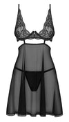 Schwarzes Set Nutris mit transparentem Babydoll und String von Obsessive – Ansicht 4