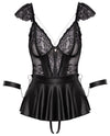 Schwarzes verführerisches Spitzen Negligé Set mit Handschellen und Ketten von Cottelli BONDAGE – Ansicht 6