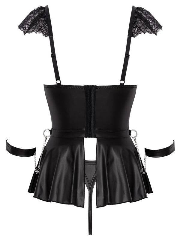 Schwarzes verführerisches Spitzen Negligé Set mit Handschellen und Ketten von Cottelli BONDAGE – Ansicht 7