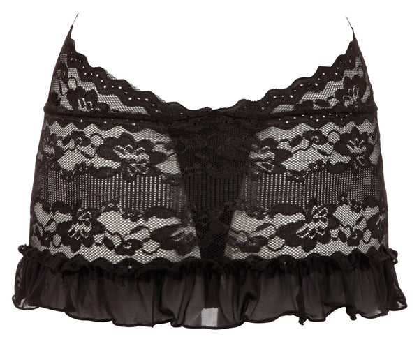 Schwarzes Dessouskleid aus floraler Spitze mit Neckholder und Zierketten von Cottelli – Ansicht 6