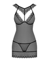 Schwarzes elegantes Dessouskleid mit feinem Spitzenkragen und Formdetails von Obsessive – Ansicht 3