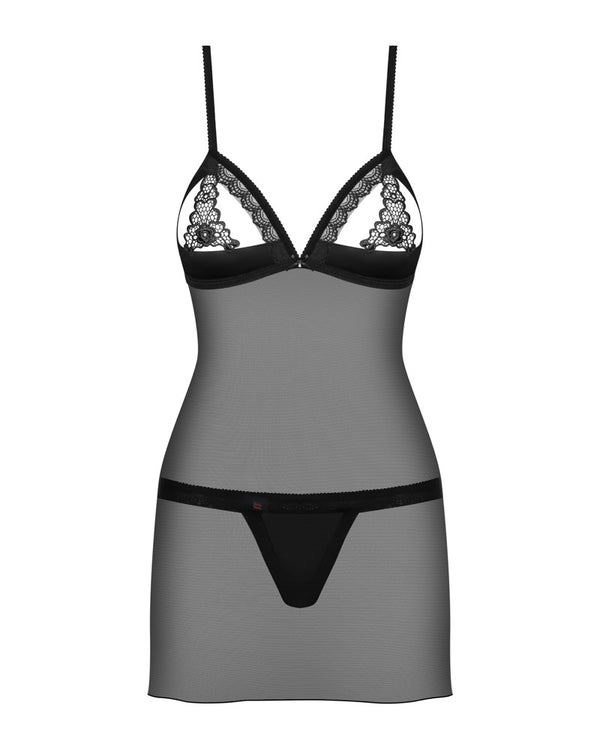 Schwarzes Set mit Chemise und Tanga und pikanten Cups von Obsessive – Ansicht 3