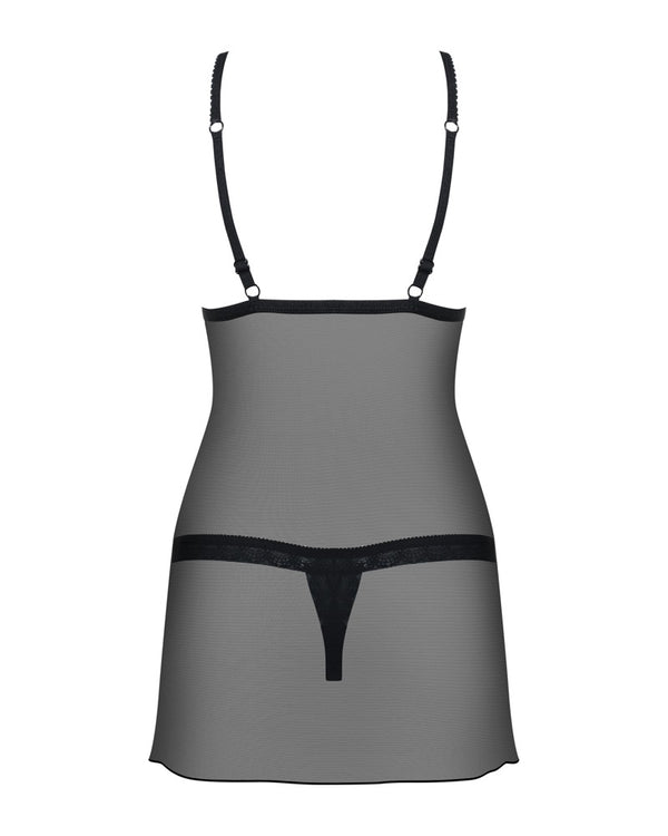 Schwarzes Set mit Chemise und Tanga und pikanten Cups von Obsessive – Ansicht 4