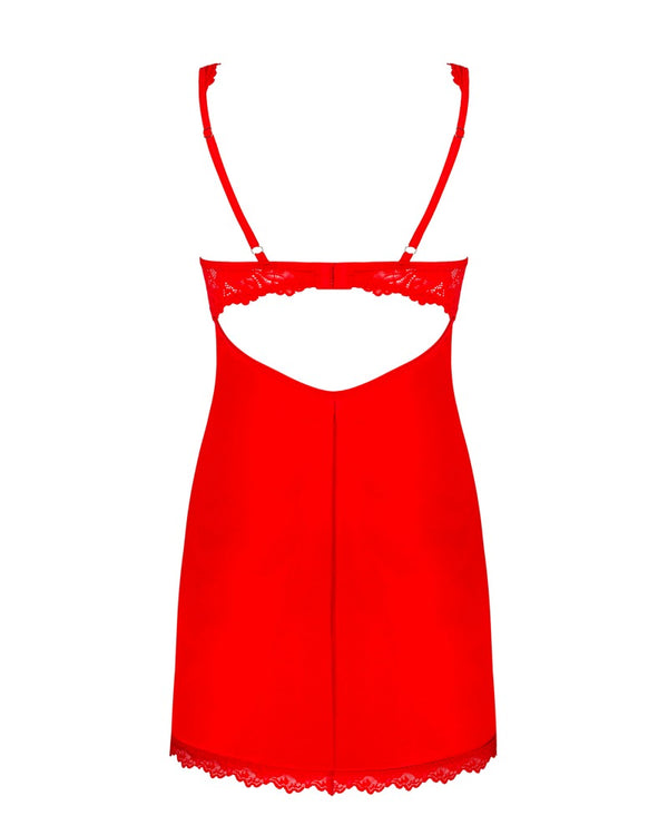 Rotes Set Amor Cherris mit Dessouskleid und String aus Stretchsatin von Obsessive – Ansicht 4