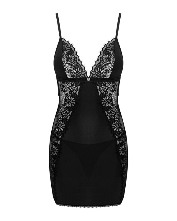 Schwarzes Set Maderris mit figurbetonendem Dessouskleid und String von Obsessive – Ansicht 3