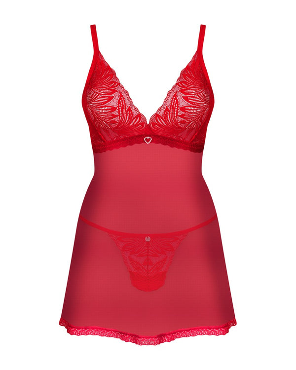 Rotes Set Chilisa mit filigranem Babydoll und Spitzen-String von Obsessive – Ansicht 3