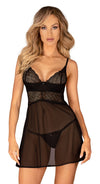Schwarzes hauchzartes transparentes Babydoll mit Spitzen Cups von Obsessive