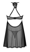 Schwarz-transparentes Set Latinesa mit luftigem Babydoll und String von Obsessive – Ansicht 4