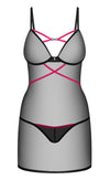 Schwarzes 2-teiliges Set Novenes mit Negligé und String von Obsessive – Ansicht 3